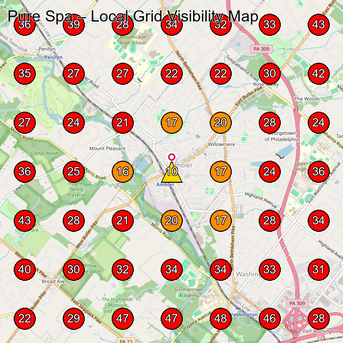 Pure Spa GeoGrid visibility map for Masonry Contractor in Ambler